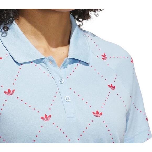 $90 NWT Women's Small adidas Originals Printed Trefoil Golf Polo Blue - Picture 5 of 6